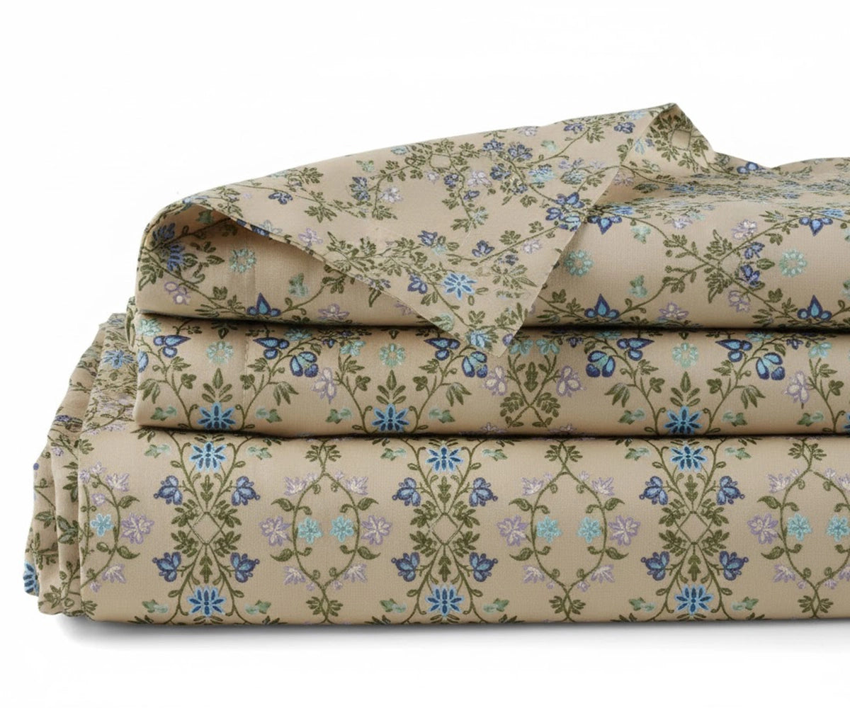 neutral floral linen sheet set modern minimalist bedding soft flax linen sheets, boho floral printed linen bedding set