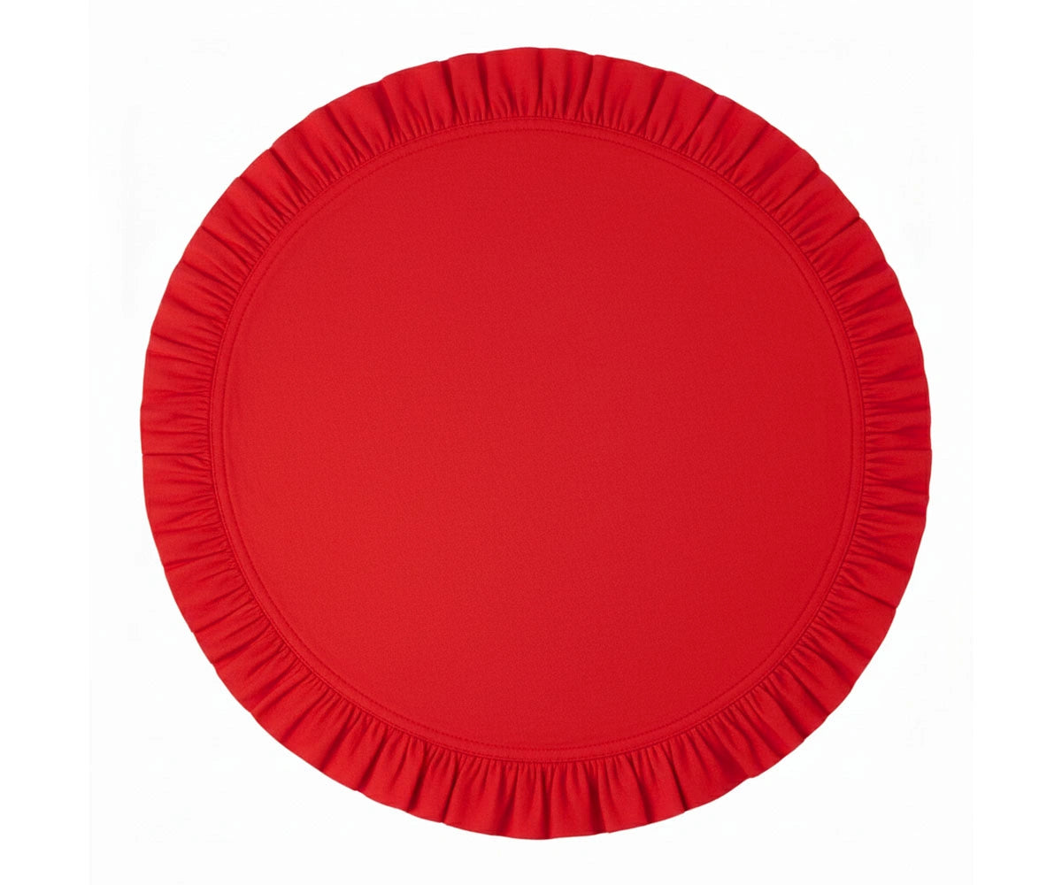 Red round ruffle placemat made from cotton, decorative table setting