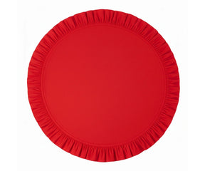 Red round ruffle placemat made from cotton, decorative table setting