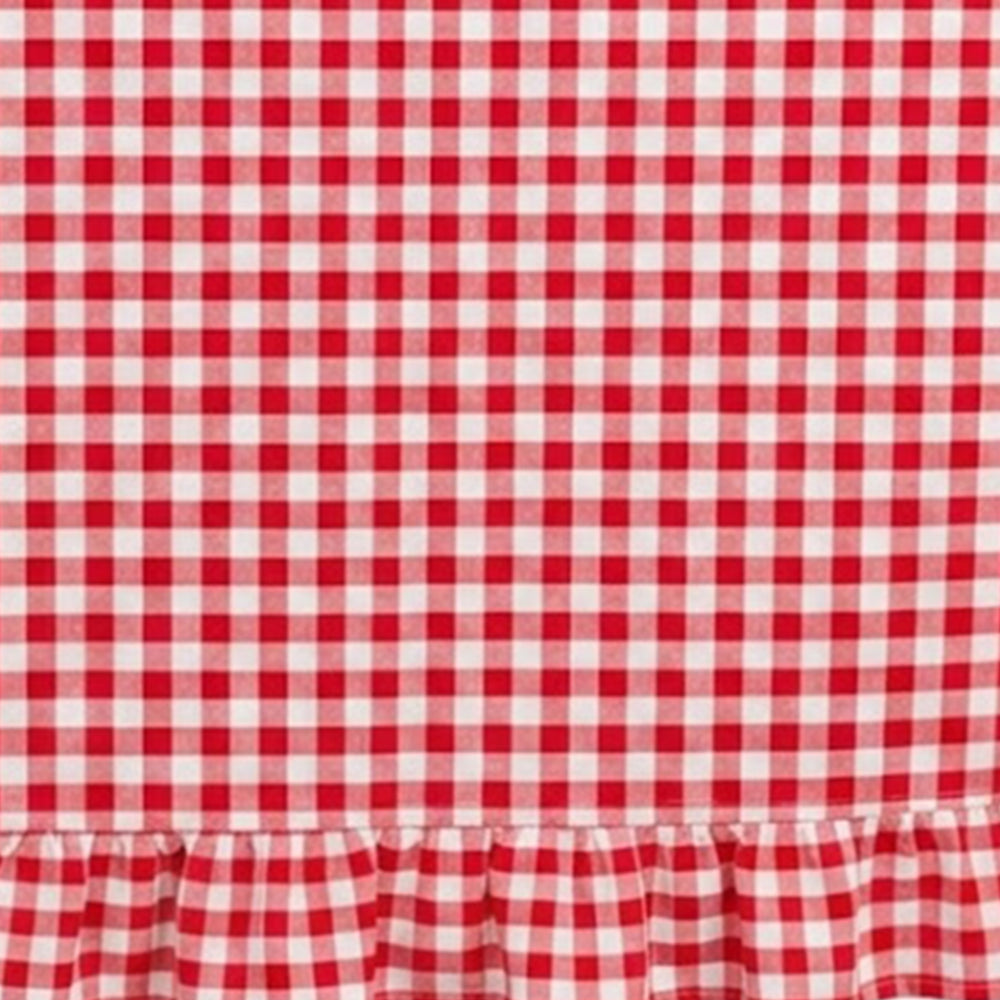 Swatch of gingham tablecloth material illustrating quality cotton construction and finish