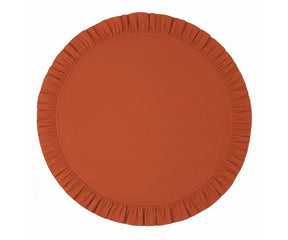 Rust round cotton ruffle placemat for farmhouse table décor