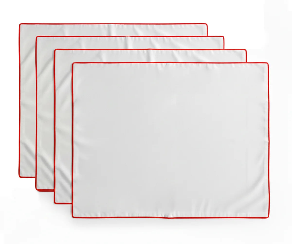 White cotton placemat with red border