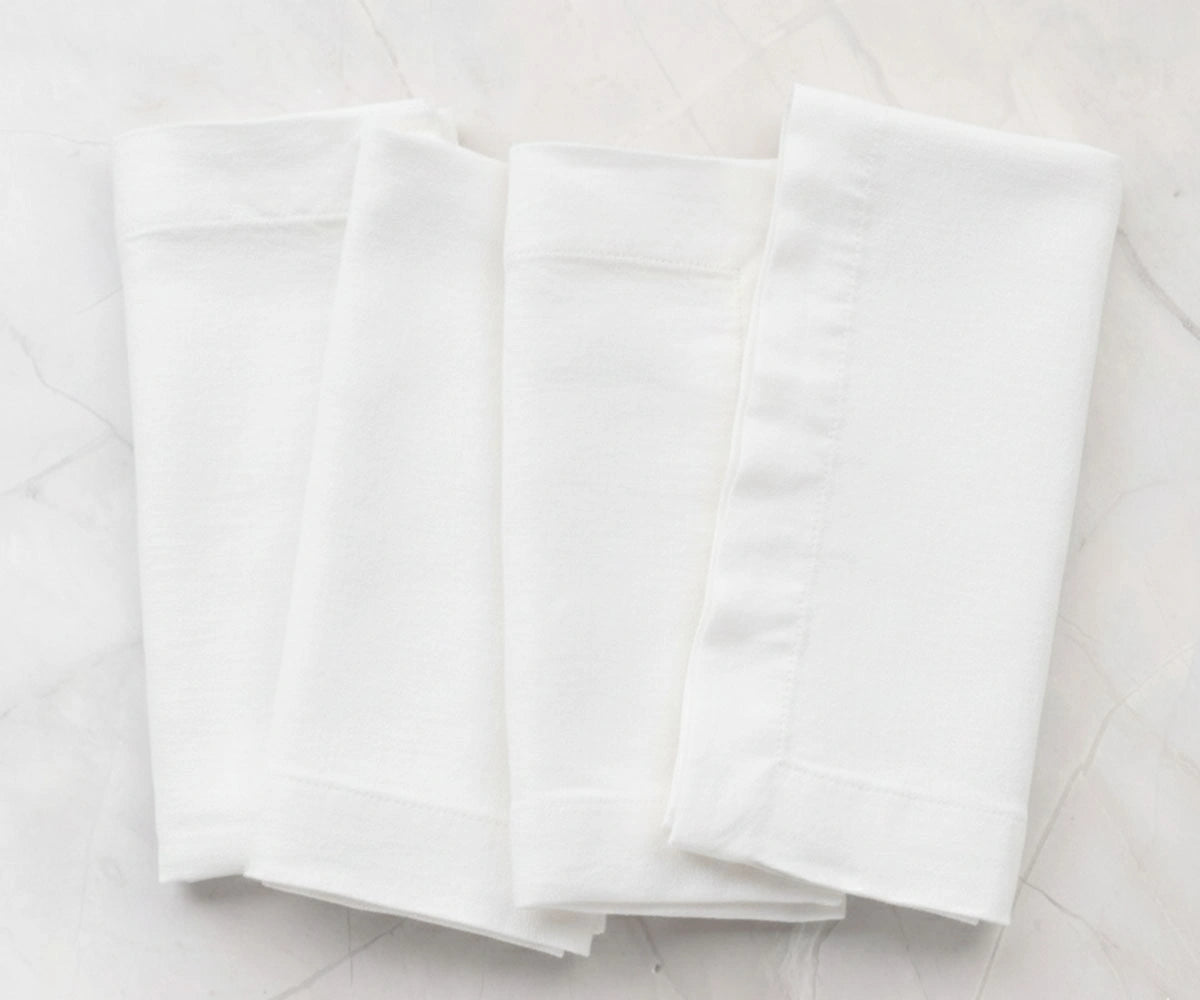 White cotton linen blend napkins with solid design, reusable cloth napkins for everyday dining