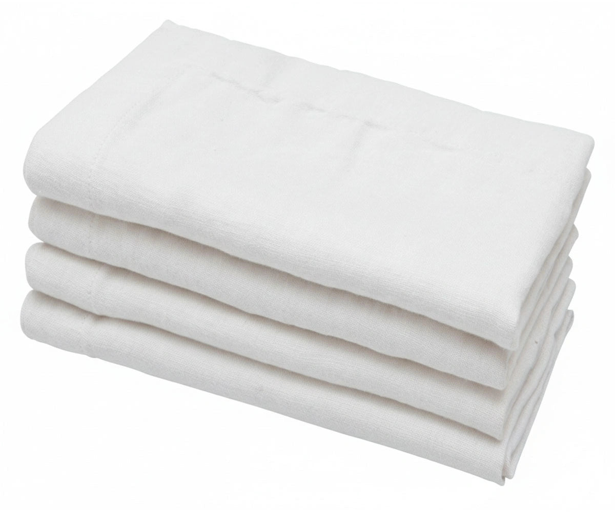 White cotton linen blend napkins set of 4 with solid minimalist design, reusable cloth dinner napkins