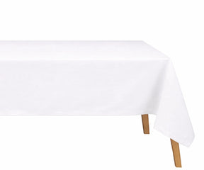 White cotton linen blend rectangular tablecloth with solid design, breathable reusable dining table linen for everyday use, weddings, and farmhouse decor