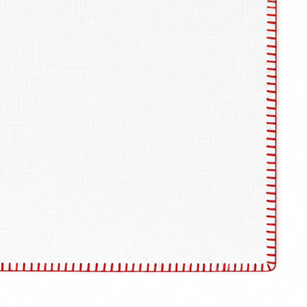 White with Red Stitch Cotton Table Placemats, reusable rectangle placemats for holiday dining and everyday use