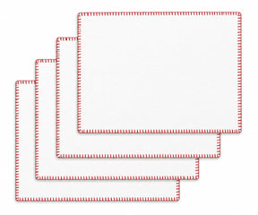 White with Red Stitch Rectangle Cotton Placemats Set of 4, washable dining table placemats with whip stitched edge