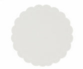 White round scalloped placemat with floral embroidery – cotton dining mat
