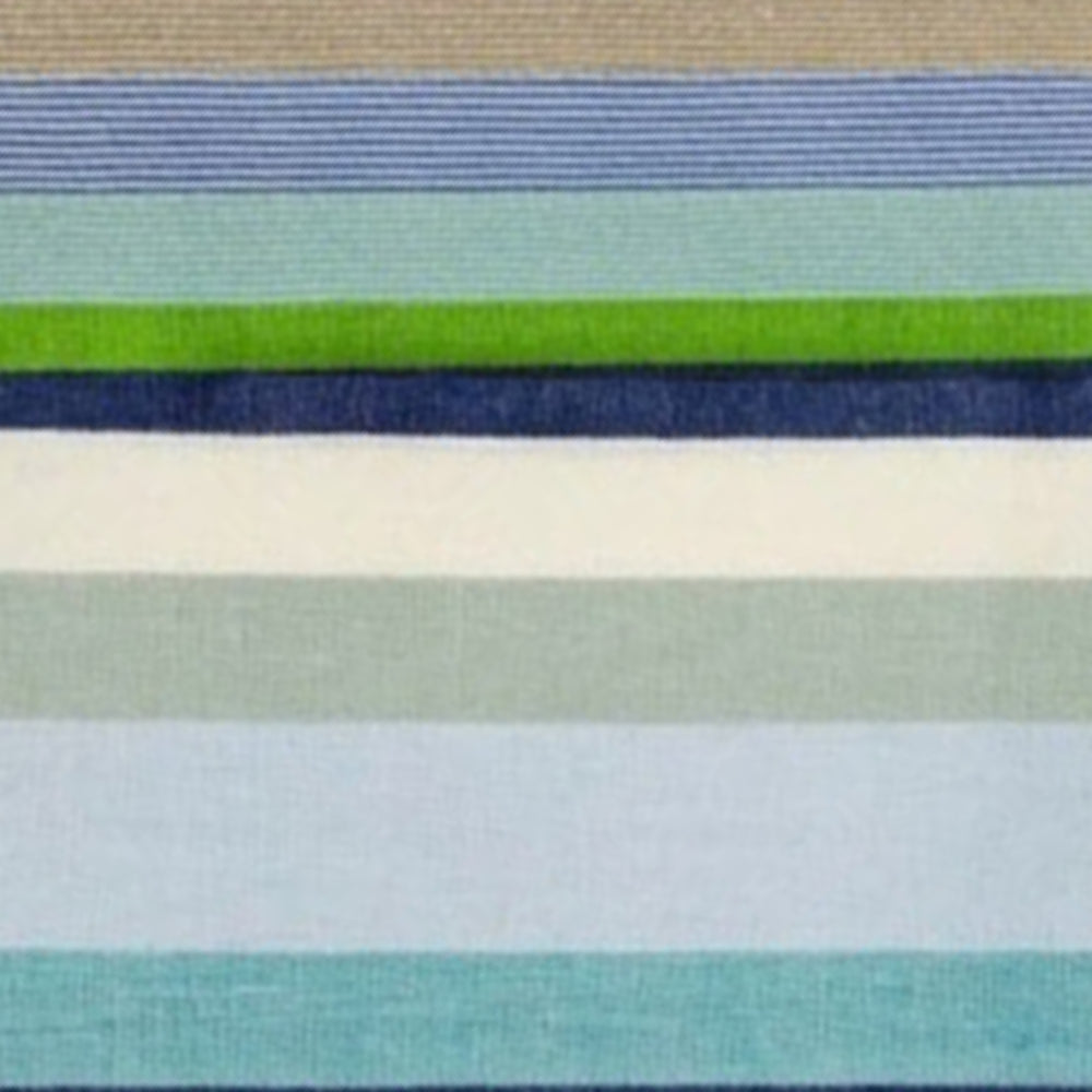 54-inch round cotton striped tablecloth in green and white, designed for farmhouse and modern dining tables, featuring woven texture and breathable natural fabric for indoor or outdoor use.