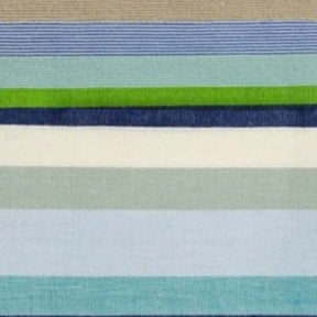 54-inch round cotton striped tablecloth in green and white, designed for farmhouse and modern dining tables, featuring woven texture and breathable natural fabric for indoor or outdoor use.