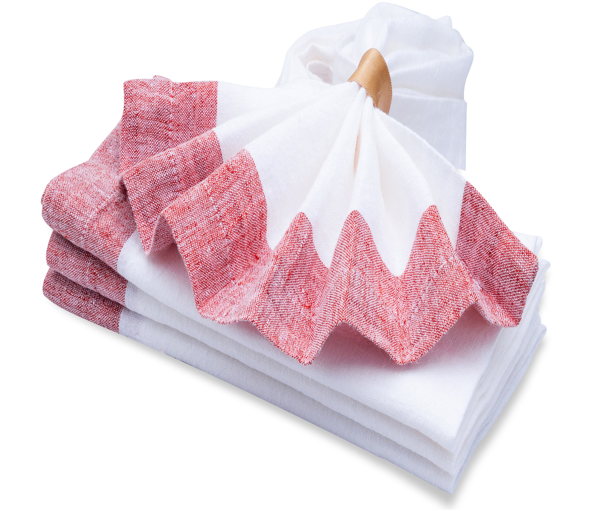 White Napkins Linen - Red Border - Bulk Napkins
