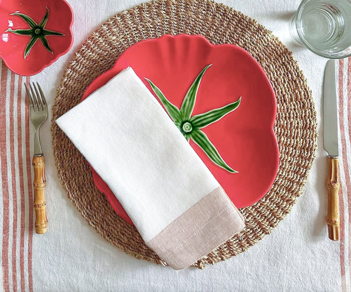 Decorative presentation of white linen napkins on a holiday table