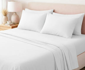 Crisp white 100% flax linen sheet set with deep pocket fitted sheet for premium bedroom decor