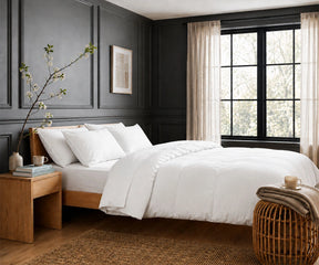 White linen duvet cover set for clean modern bedroom decor with soft breathable flax linen bedding