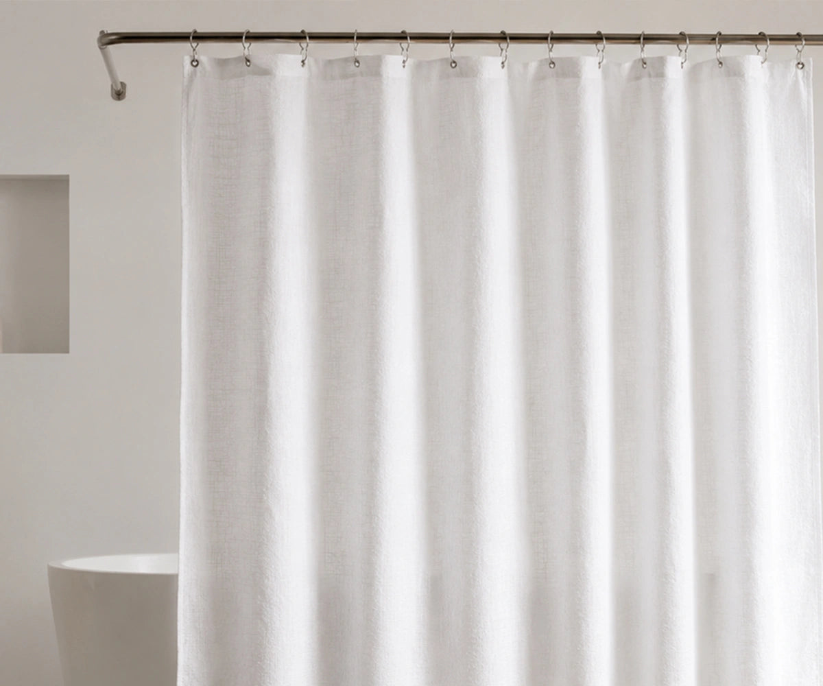White 100% linen shower curtain for a refined bathroom, Natural textured bathroom curtain for minimalist home décor
