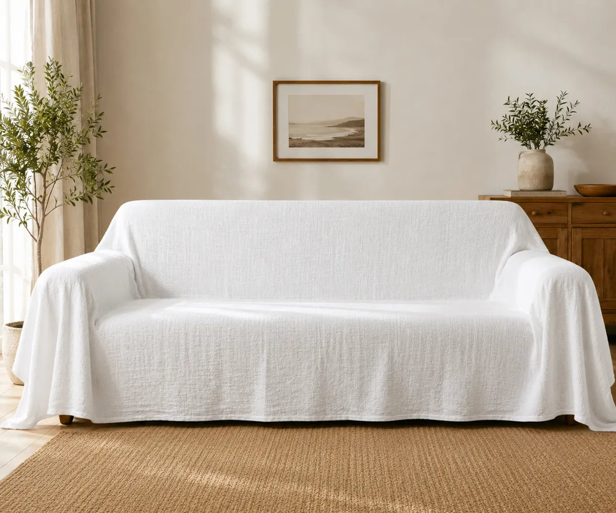 Reusable linen couch protector designed for easy maintenance and long-lasting furniture coverage.