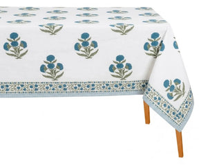 Cotton canvas floral tablecloth rectangle hand block printed dining table cover for everyday and festive use