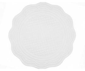 White quilted cotton round placemat with scalloped edge for classic, wedding, and minimalist table décor
