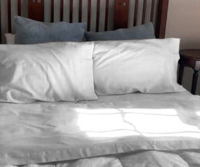 Cotton percale king fitted sheet provides a smooth, crisp feel for a restful night’s sleep.