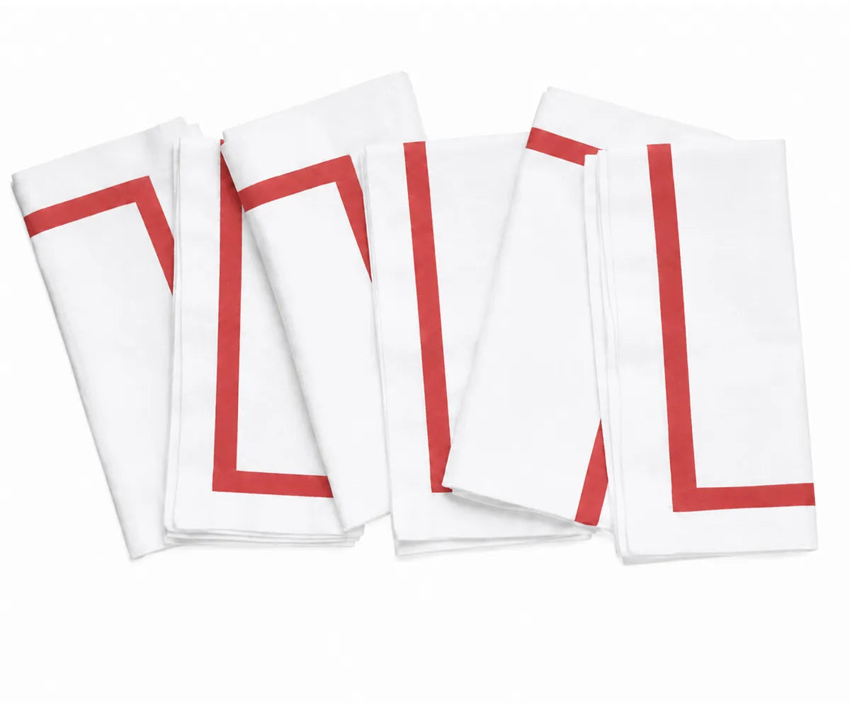 White fabric napkin with a simple bordered design, suitable for modern, farmhouse, and minimalist dining spaces.