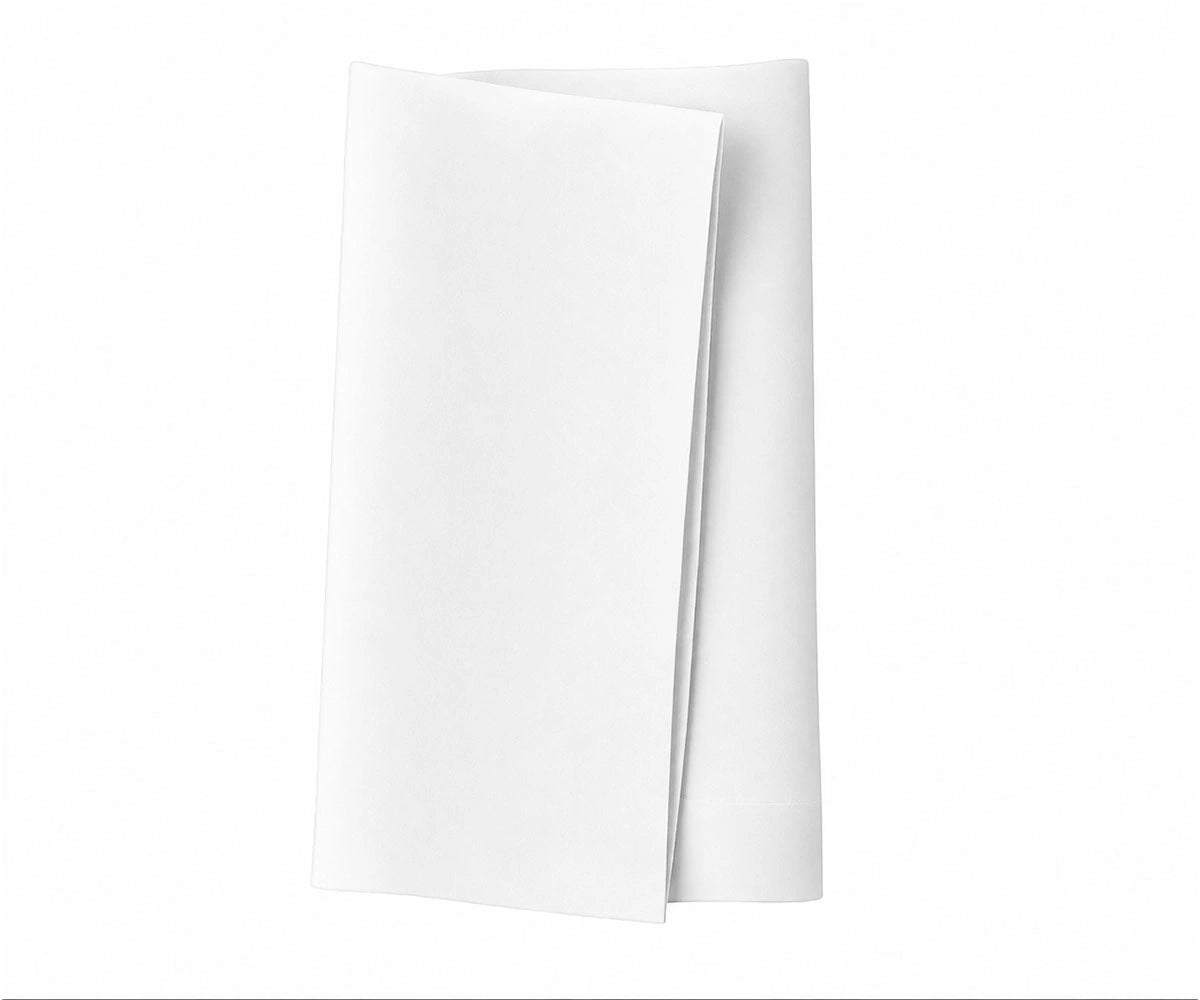 White hotel dinner napkins in premium cotton for elegant table settings, wedding receptions, restaurants, and formal dining occasions with a soft, durable, and reusable design.
