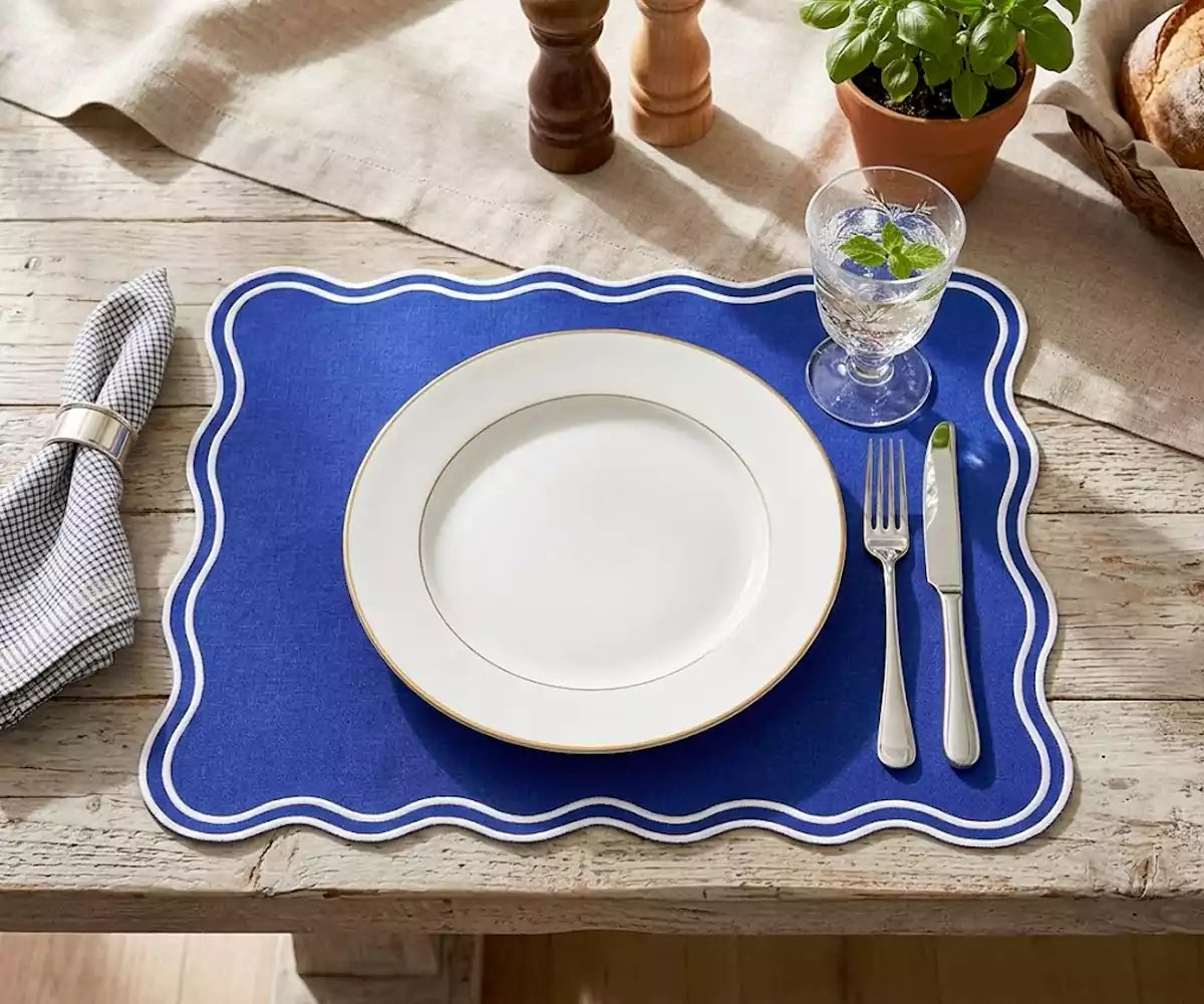 Dining Table Placemats - White Scalloped Placemats