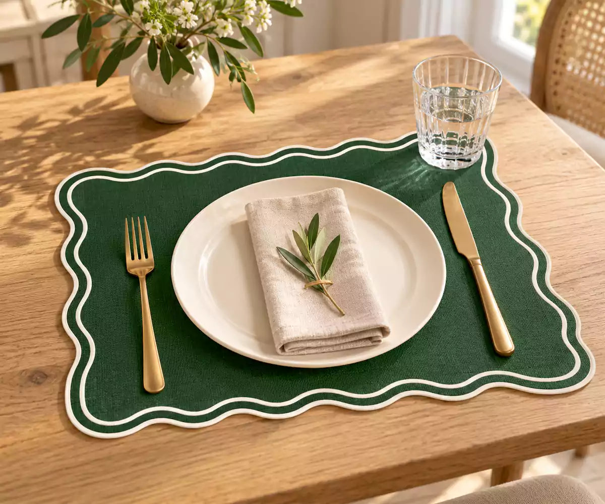 Dining Table Placemats - White Scalloped Placemats