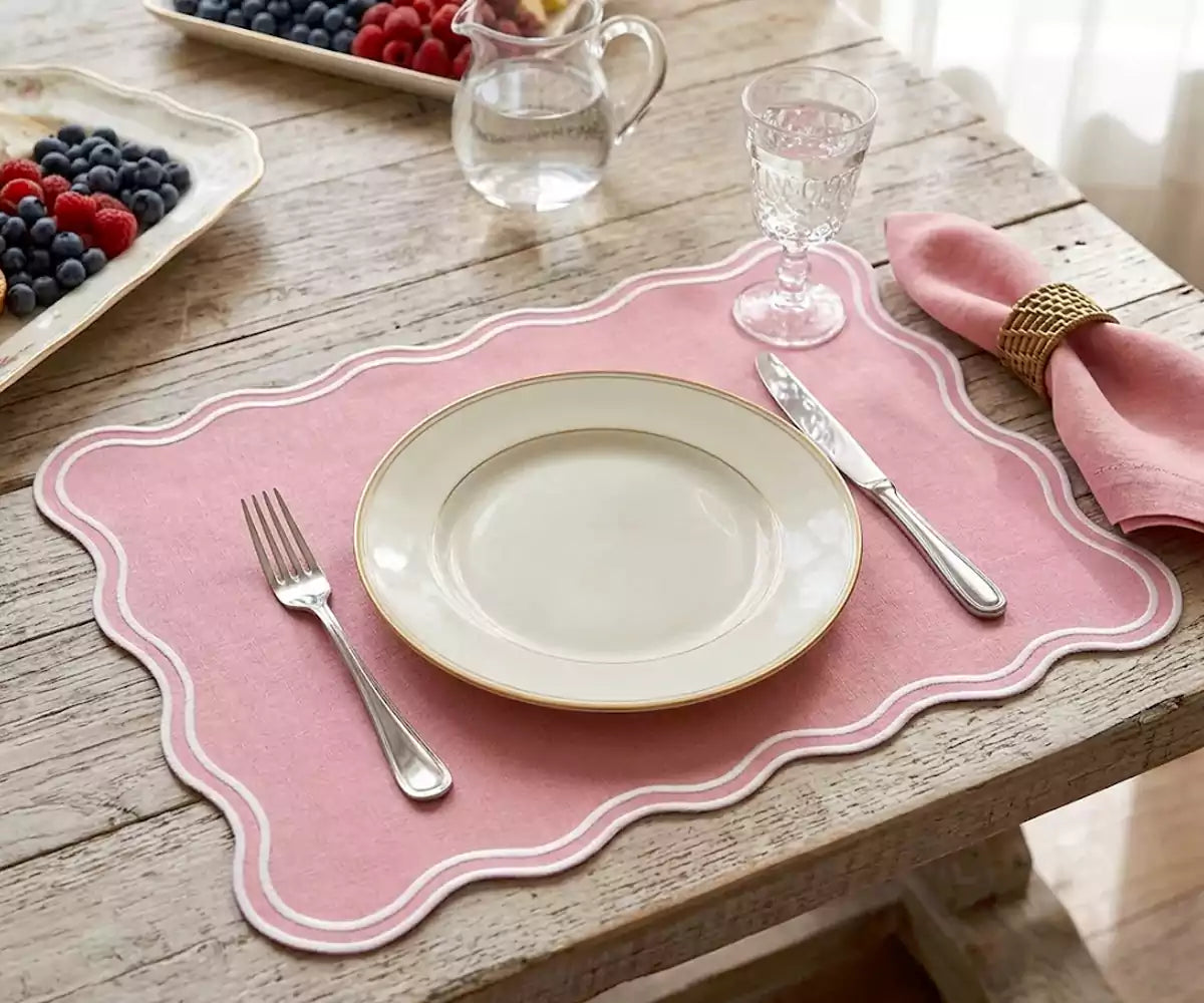 Dining Table Placemats - White Scalloped Placemats