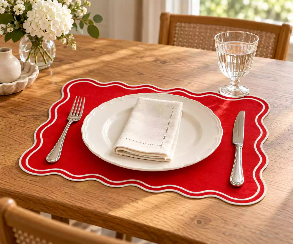 Dining Table Placemats - White Scalloped Placemats