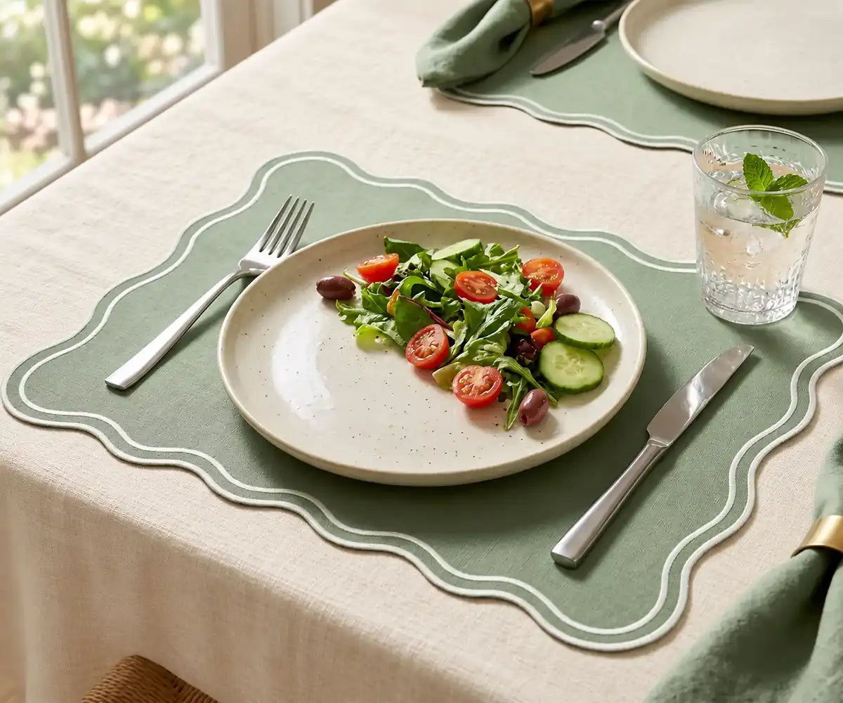 Dining Table Placemats - White Scalloped Placemats
