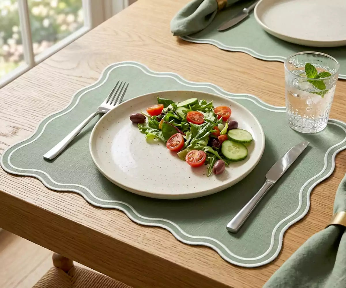 Dining Table Placemats - White Scalloped Placemats
