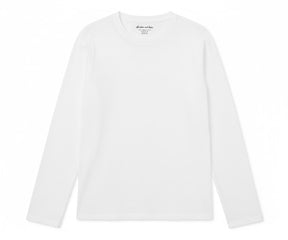 Soft cotton white full sleeve tee for women with crew neckline