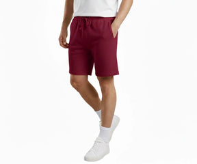 Men’s wine red cotton shorts, comfortable casual fit with adjustable drawstring waistband