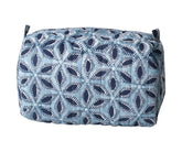 Blue quilted cotton floral cosmetic and toiletry bag with zipper closure