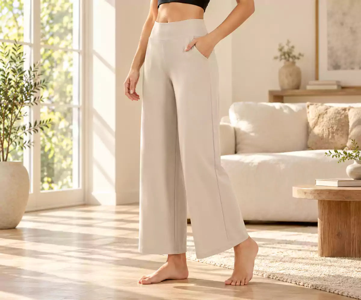 Women’s Cotton Pants – Beige Wide Leg Pants