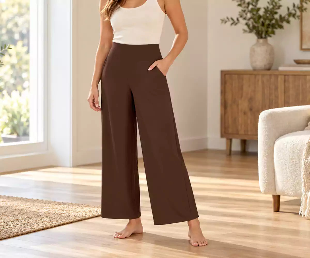 Brown Women’s Wide-Leg Pants – Relaxed Fit, High-Rise