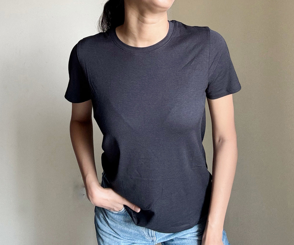 Women's black bamboo cotton short sleeve T-shirt – soft, breathable & sustainably crafted regular fit tee
