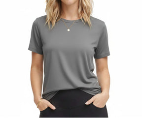 Minimalist women’s short sleeve cotton t-shirt, front view