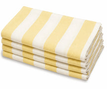 Soft  butter yellow cabana striped cloth napkins, reusable and washable cotton dinner napkins for farmhouse decor.