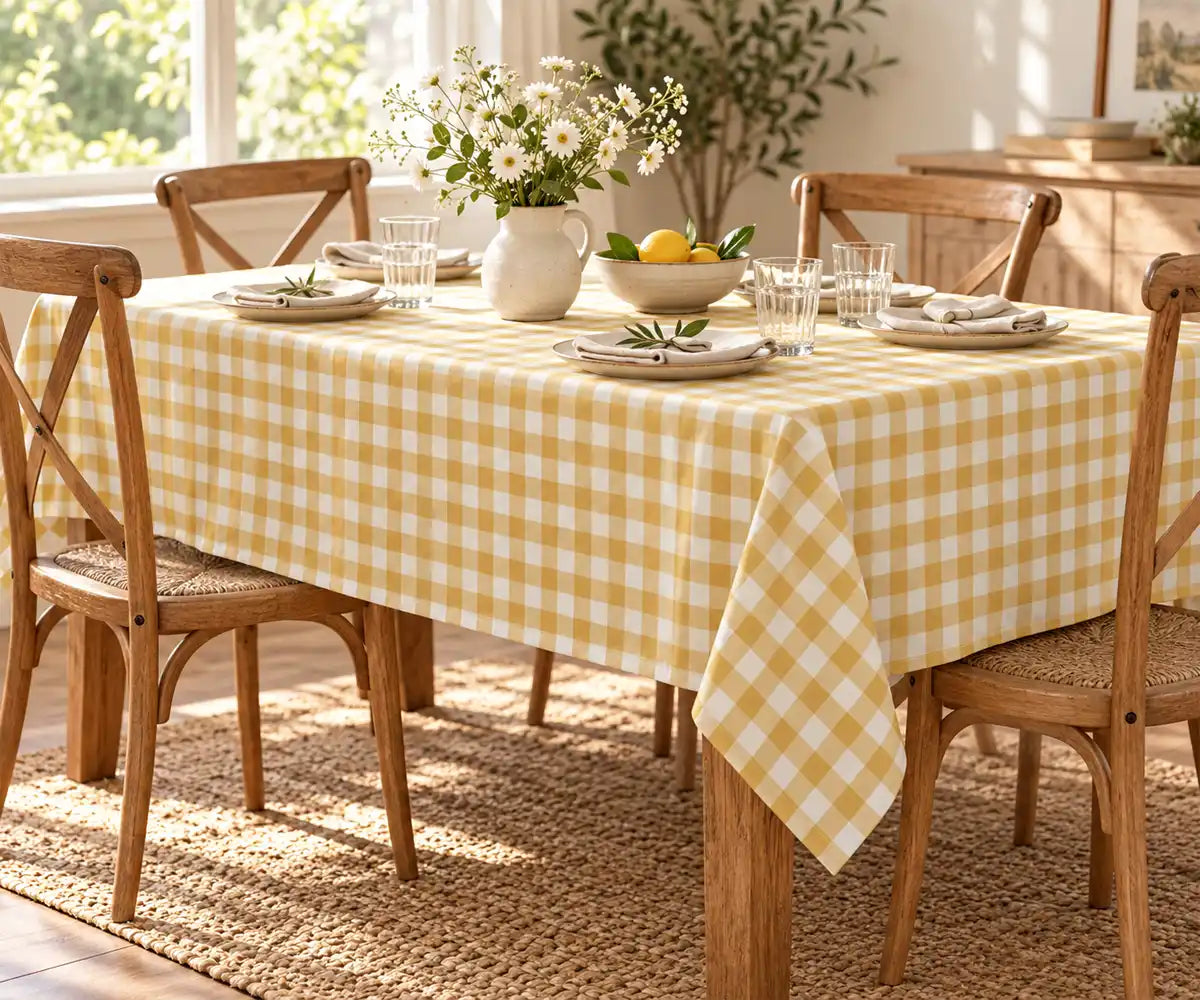 Yellow Tablecloth Rectangle - Checkered
