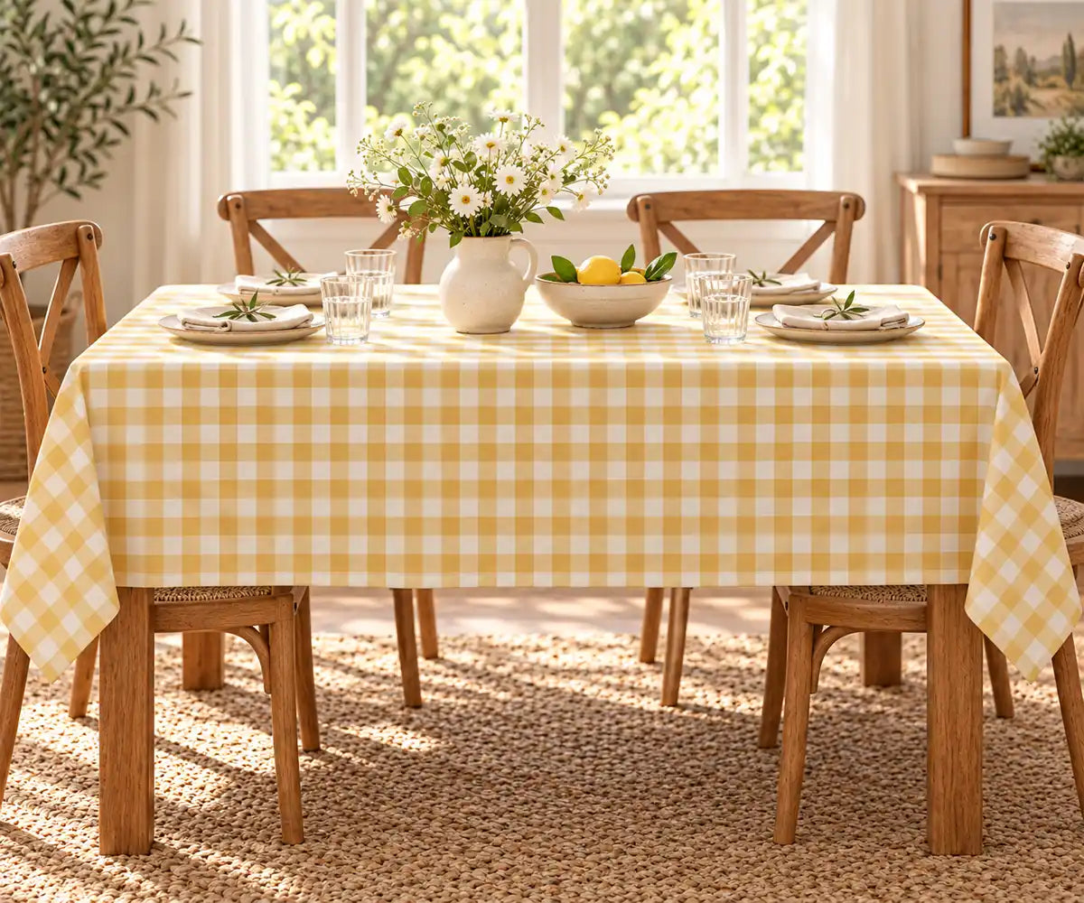 Yellow Tablecloth Rectangle - Checkered