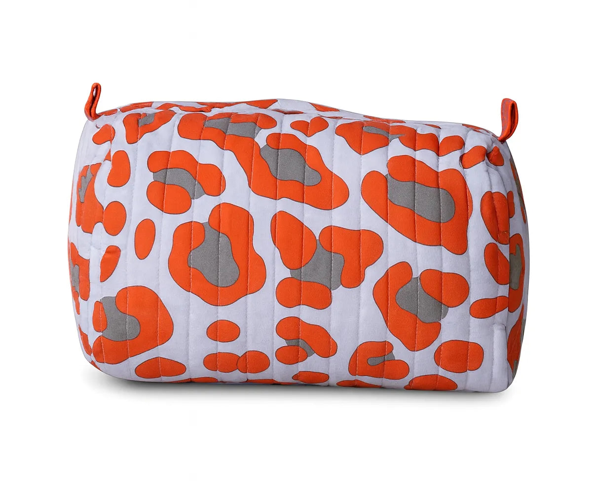 Orange and grey abstract quilted cotton travel cosmetic bag with zipper