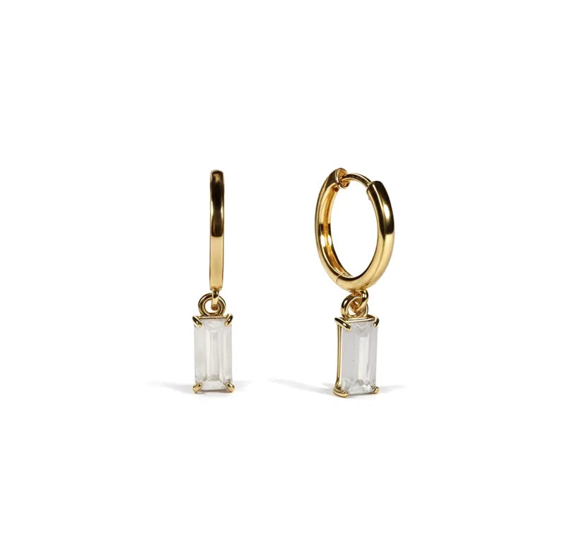 Zircon Huggie Hoop Earrings with Baguette Cut Stone