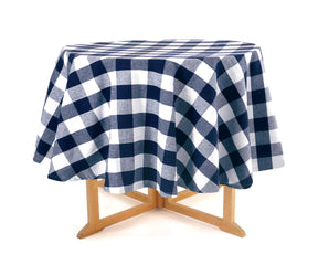 Blue cotton tablecloths, 90 inch round tablecloth, 60 inch round tablecloth, Cotton round tablecloth, Plaid round tablecloth, navy round tablecloth