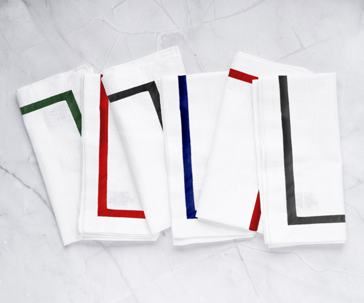 Custom White Napkins with Colorful Borders