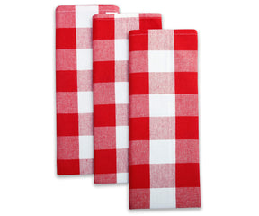 red plaid dish towels set of 3, red and white checked dish towels cotton