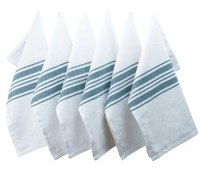 Six spring napkins with blue and white stripes on a white background
