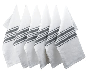 Six blue and white striped bistro napkins under different lighting conditions