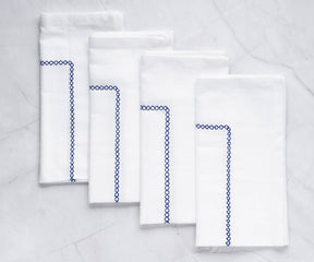 linen napkins with embroidery or dinner napkins are cotton fabric. embroidered navy napkins.