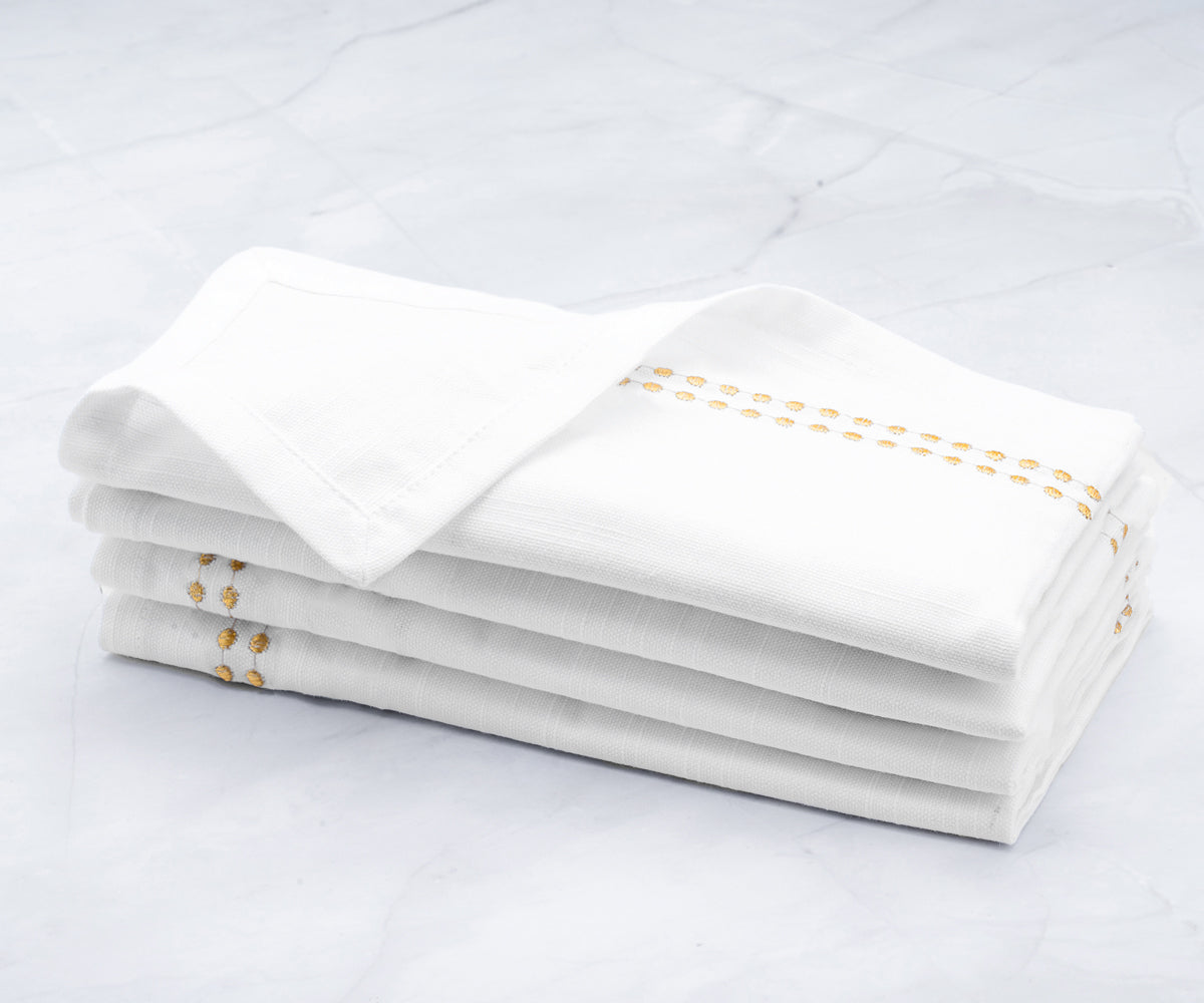 Gold dinner napkins, cloth napkins, cotton dinner napkins, white dinner napkins, white napkins, cotton napkins, cloth napkinsSoft Cloth Napkins with Gold Accents for a Rustic Table Setting